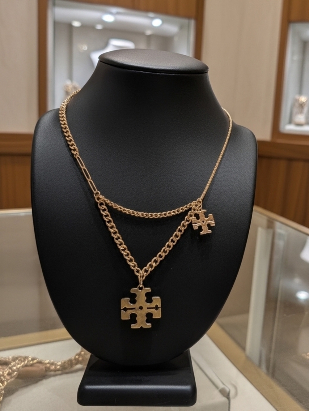 Tory Burch Gold Double-Layer Logo Pendant Necklace